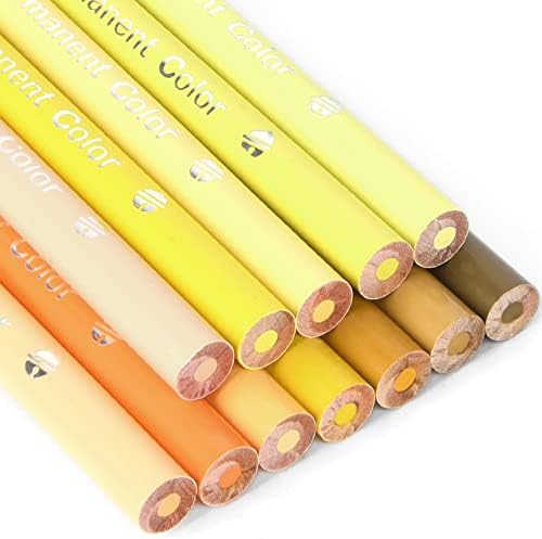 12 Yellow Colored Pencils Oil Based, Pre-sharpened Wooden Color Pencils Set