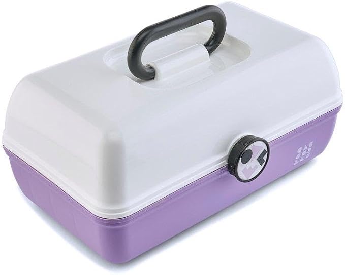 Caboodles School Spirit On-The-Go Girl Makeup Box, White Over Lavender, Hard Plastic Makeup Organizer Box, Built-In Mirror, Secure Latch for Safe Travel, Spacious Storage for Large Items