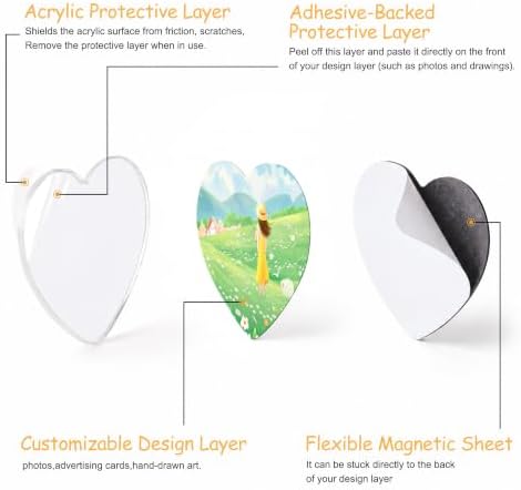25 Pcs DIY Acrylic Fridge Magnet Kit Heart Fridge Magnet Craft Set with Adhesive Backing Make Your Own Magnet Kit for Photo Office Classroom Cabinets Kitchen 2 Inch DTBX- (Heart)