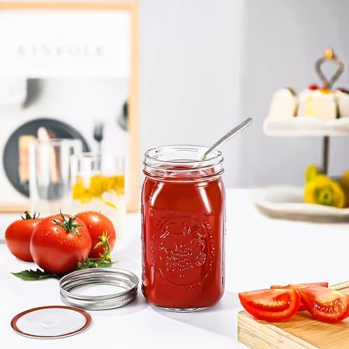 Miuyhji 32 oz Wide Mouth Glass Mason Jars with Lids, 4 Pack for Canning