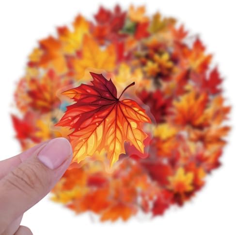 60 Pieces Maple Leaf Transparent Stickers for Scrapbooking, Fall Autumn Leaves Stickers Supplies Journal Stuffers for Adult Card Making Letters DIY (Leaf)