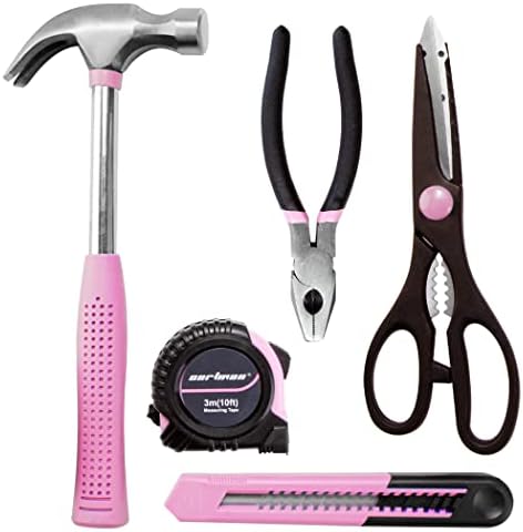 CARTMAN Complete Household Tool Set, Pink Hand Kit With Storage Case | Versatile tool assortment for home repairs, DIY projects, furniture setup, crafting, and daily household fixes in toolbox.