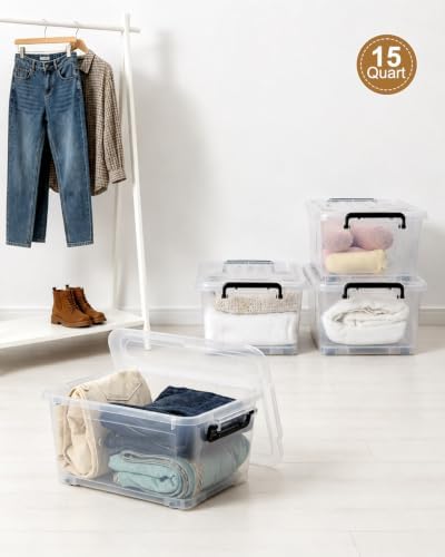 NUMIFUN 15QT Storage Bins with lids, Stackable Space Saver for Family