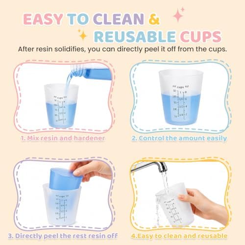 4Pcs Silicone Resin Mixing Measuring Cups 250ml / 8oz for Resin Supplies, Easy-to-Read Black Marks, Non-Stick Reusable Silicone Pouring Cups for Epoxy Mixing