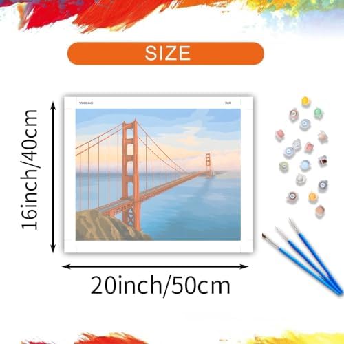 ARNLRDYA Golden Gate Bridge View Paint by Number Kits, San Francisco Landscape Paint by Numbers for Adults, Modern Picture Canvas Acrylic Painting for Gift Home Decor(16×20inch, Unframe)