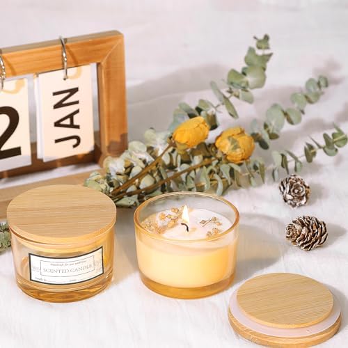 CONNOO 15 Pack 4oz Gold Amber Glass Candle Jars with Airtight Bamboo Lids
