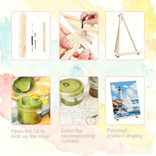 bleihum 4 Pack Beach Paint by Numbers Kit for Adults with Frame Easel | Seaside Paint by Number Kits on Canvas, Sea Painting by Numbers for Adults Beginners Home Decor Gift 8x12 Inch
