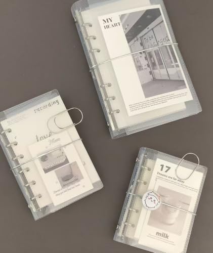 Clear A7 Binder (6-Ring), 4.1" x 5.9" Mini Pocket-Sized Refillable Notebook Cover, Transparent Plastic Flip Flap Folder for Travel, Budget,Reading Bookish