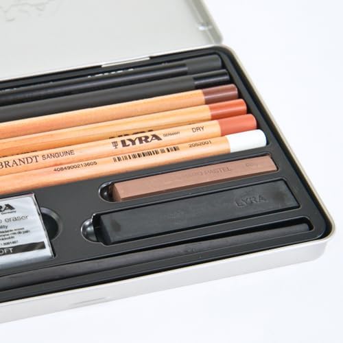 Lyra Rembrandt Sketching Set - 11 Assorted Carbon Pencils Drawing Charcoal Pastel Sticks and Accessories for Artists - Variety of Multipurpose Durable Pencils for Drawing Blending & More