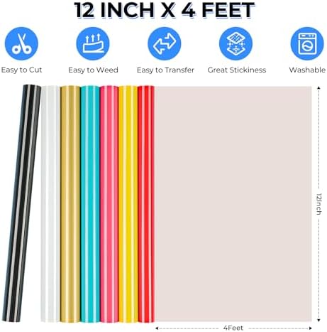 HTVRONT Heat Transfer Vinyl Roll, 12" x 4FT Red HTV