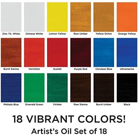 Marie's Extra-Fine Artists' Oil Paint Set, Highly Concentrated Colors - Oil Based Paint Set of 18, 12ml Tubes Vibrant Colors Paint Assortment