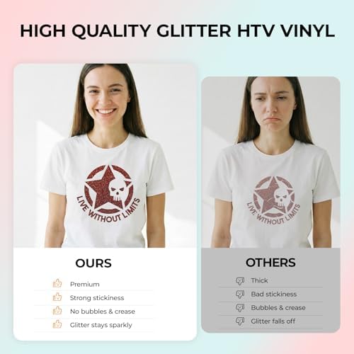 HTVRONT Glitter HTV, 12" x 10ft Maroon Glitter HTV Heat Transfer Vinyl