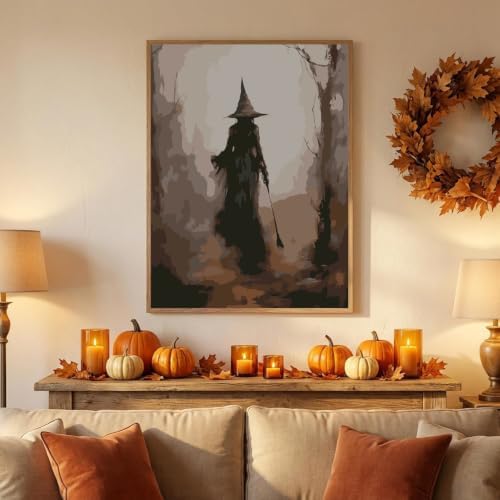 Halloween Paint by Numbers Kit for Adults-Witch,Oil Painting 10x12In