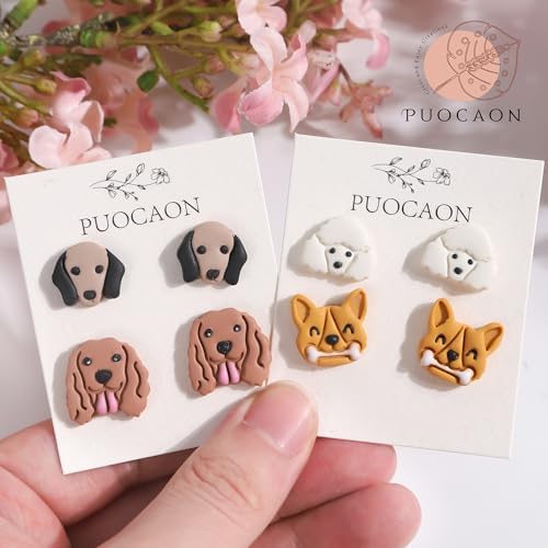 Puocaon Animal Stud Clay Cutters - 12 Pcs Cute Puppy Shape Polymer Clay Earrings, Dogs Clay Cutters for Jewelry Making
