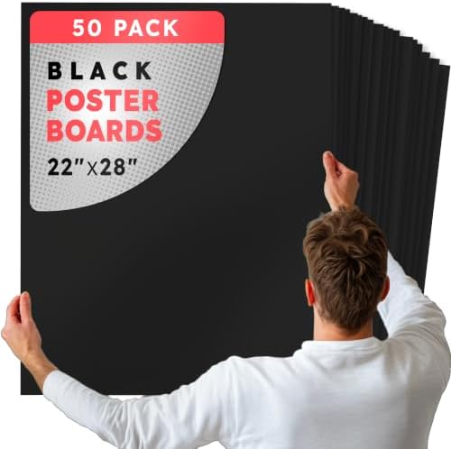 Hygloss Large Poster Board 22x28-50 Count Bulk Pack - 10 Pt. Thickness Black Poster Board Paper for Projects, Presentations, Displays, Signs, Crafts - Blank Posterboard Multipack 22" x 28"