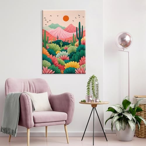 JOOZ 4 Pack Paint by Numbers Kit for Adults with Frame Landscape 8x12 Inch | Paint by Number with Easel, DIY Mountain Adult Paint by Number Kits, Sunset Lake Oil Painting Kits, Home Wall Decor