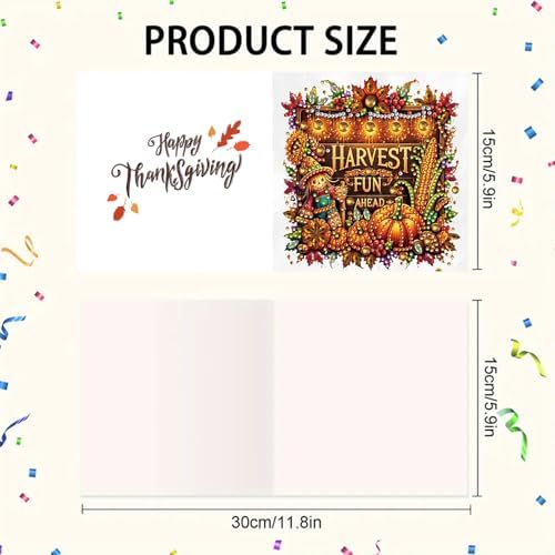 6Pcs Christmas Greeting Card DIY Diamond Art Painting Greeting Cards Blessing Folding Card Kit with White Envelopes Diamond Arts Crafts for Birthday Festival Gift-Pumpkin Text