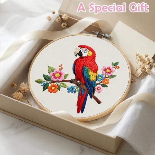 Nuberlic Parrot Embroidery Kit for Beginners, Animal Cross Stitch Kit