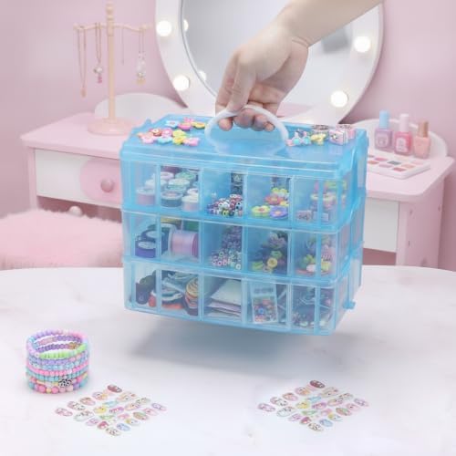 Guyuyii 3-Layer Stackable Craft Storage Box - 30 Adjustable Compartments for Craft Storage, Bead Organization, Jewelry Making - Ideal for Crafters, Hobbyists, DIY Projects