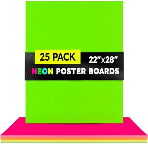 Hygloss Medium Poster Board 22x28 - 25 Assorted Neon Color Bulk Pack - 10 Pt. Thickness Colored Poster Board Paper for Projects, Signs, Displays - Posterboard Multipack 22" x 28"