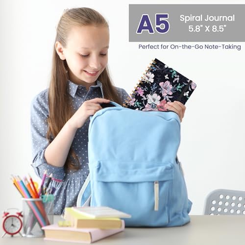 Lined Spiral Journal Notebook, A5 College Ruled Notebook for Note-Taking