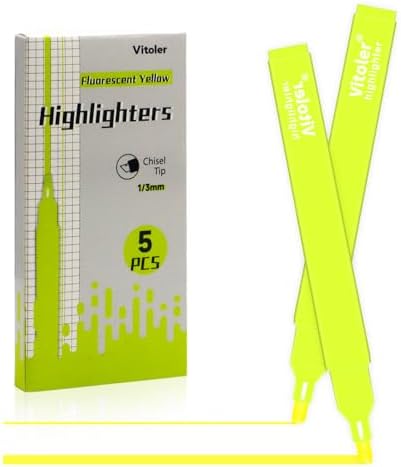 Vitoler Yellow Highlighter, Quick Dry,Cute Chisel Tip 5pcs | Dry Fast,long lasting high quality for bible study,books,journal,writing,school office