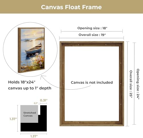 Venusmiles Canvas Frame 18x24 Frame for Canvas Painting Floating for 1" Deep, Floater for Canvas Artist Panel Oil Painting Wall Art Décor, Vertical or Horizontal Picture Wall Decor, Natural