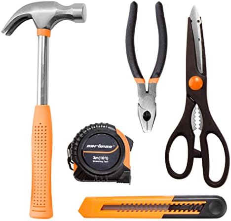 CARTMAN Complete Household Tool Set, Orange Hand Kit With Storage Case | Versatile tool assortment for home repairs, DIY projects, furniture setup, crafting, and daily household fixes in toolbox.