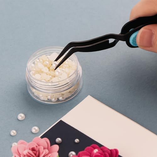 2PCS Crossing Locking Curved & Straight Craft Tweezers Pointed Tip Tweezers Stainless Steel Soft-Grip Tweezers Curved&Straight Fine Tip Tweezer for DIY Crafts Beads,Heat embossing,Small Embellishments