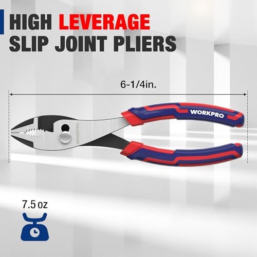 WORKPRO 6” Slip Joint Pliers Tool, Large Soft Grip,Rust Prevention Finish, 3-Zone Serrated Jaw Forged from High Carbon Steel for Maximum Grip (Pack of 2)