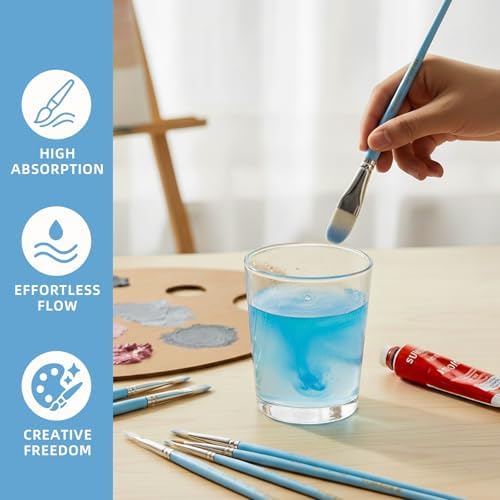 12 Pcs Filbert Professional Artist Watercolor Paint Brush Set, Blue