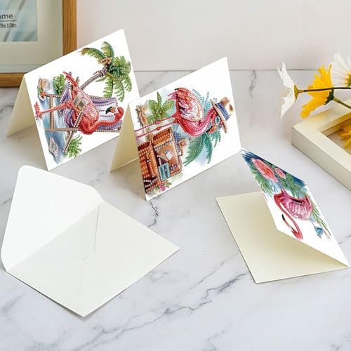 AiYuanzsh 6 Pack Diamond Painting Greeting Card Kits Flamingo Summer Designs, DIY 5D Diamond Art Greeting Cards with Envelopes for Birthday, Thanksgiving, Holiday Wishes and Handmade Gifts