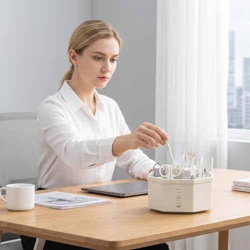 Jekelife 360 Degree Rotating Pen Holder,5-Compartment Desk Organizer,White