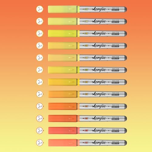 Yellow Orange Acrylic Paint Pens,12 Color Paint Pen Markers,Artist Brush Tip Paint Pens for Adult Painting Art Supplies