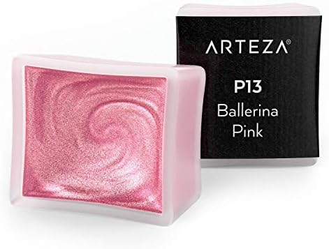 Arteza Metallic Watercolor Paint, Ballerina Pink A709, Set of 2 Half Pans, Pearl Paint, Vibrant and Pearlescent Hues, For Illustrations, Calligraphy, Painting