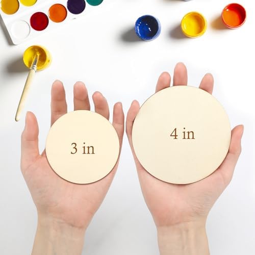Blisstime Unfinished Wood Circles for Crafts, Wood Rounds for Crafts, Round Discs for Painting, Writing, DIY Supplies, Engraving and Carving, Home Decorations (4" 36 Pcs)