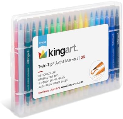 KINGART Dual Tip Brush Markers Art Pen Set, Artist Fine and Brush Tip Colored Pens, for Drawing, Lettering Calligraphy Journaling, Bible, Crafts, Set of 36 Bright Colors in Travel Storage Case