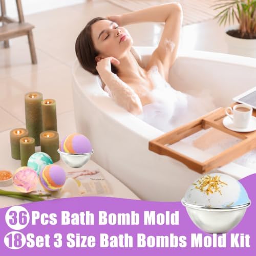 36 Pcs Bath Bomb Mold,18 Set 3 Size Bath Bombs Mold Kit,Aluminum