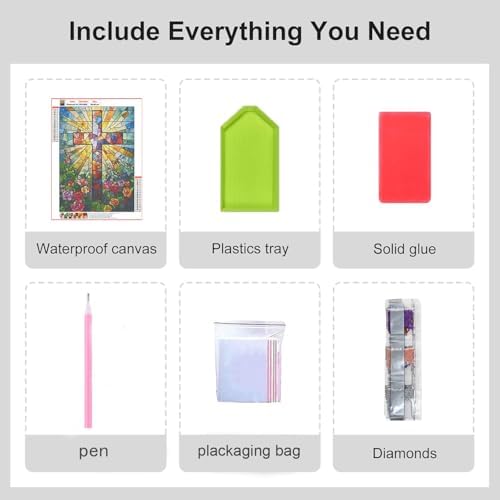 RYMILIE Diamond Art Kits for Adults Stained Glass Cross12x16inch | 5D Stress Relief Diamond Painting Kit for Beginners, DIY Full Round Drill Gem Art Crafts for Home Wall Decor Gift