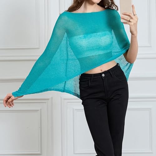 Women Sheer Poncho Top Knit Crochet Irregular Shrug Bolero Shawl Lightweight See Through Beach Cover Up