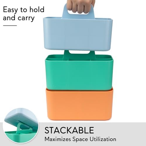 Tiawudi Multipurpose Caddy Organizer, Plastic Caddy with Handle, Stackable Desk Organizer for Stationery, Marker and Pencil, Office Supplies Organizer, Dorm Caddy (Pack of 2)