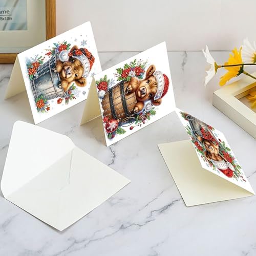 LazyFold 6 Pcs Diamond Art Painting Greeting Cards Kits, DIY Christmas Theme Handmade Festival Greeting Cards with Envelopes Diamond Art Crafts Birthday Cards Creative Gift