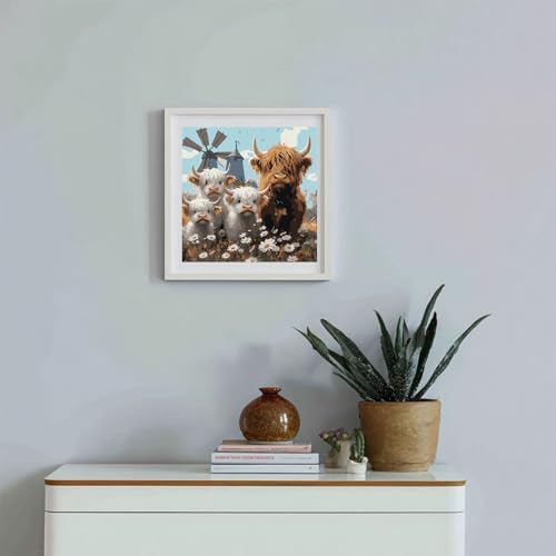 Gemozaic Highland Cow Paint by Numbers Kit for Adults, 16x16 in, Unframed
