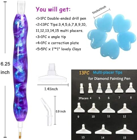 Praise V Do Diamond Art Painting Accessories Tool Kit Drill Pen for Adult, 5D Diamond Painting Drill Pen Stylus Tips Placers Heads Purple