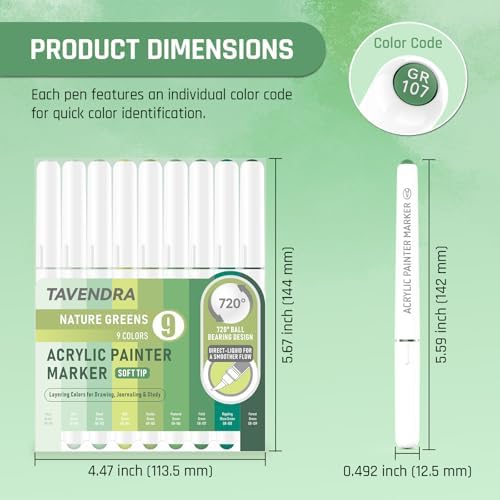 Nature Greens 9 Colors Acrylic Paint Markers Set for Art Painting, DIY Crafts, Wood, Glass, Canvas & More
