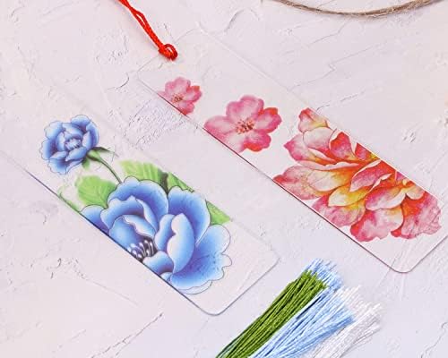 Blank Clear Acrylic Bookmakrs Penta Angel 20Pcs Plastic Craft Transparent Acrylic Bookmakrs with 20Pcs Small Bookmakrs Tassels for DIY Projects and Graduation Gift Tag