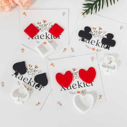Xaekicr Card Suit Polymer Clay Cutters Set - 4PCS Clay Cutters for Earrings, Classic Heart Spade Diamond Club Shapes, Polymer Clay Molds, Clay Tools for DIY Jewelry Making