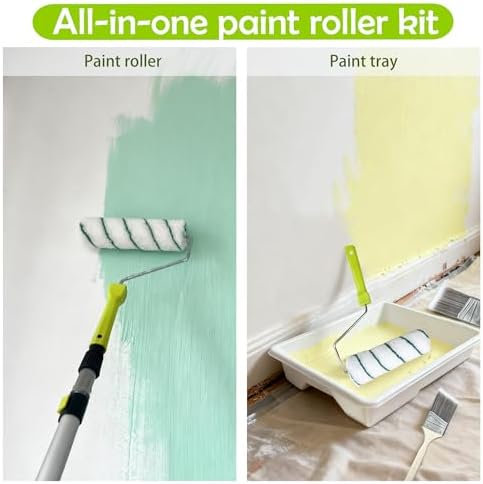 Paint Roller Kit with Extension Pole, 28 PCS Set, 2-4 Ft Pole, 4"9" Paint Rollers,Paint Roller Cleaner,Paint Brushes Set for Professional Painting,House Paint Roller for Latex and Oil Paints & Stains