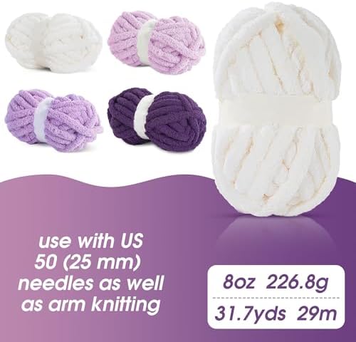 MABOZOO Assorted Chunky Yarn for Hand Knitting 8 Pack, Fluffy Jumbo Chenille Yarn, Soft Plush Yarn Bulky, Giant Thick Fuzzy Yarn for Arm Knitting,Purple Multi (31.7 yds,8 oz Each Skein)