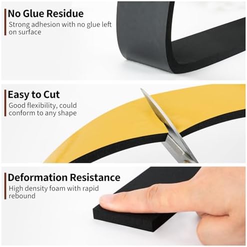 Yotache Self Sticking Foam Insulation Tape 2" W X 3/8" T, 6.5 Ft